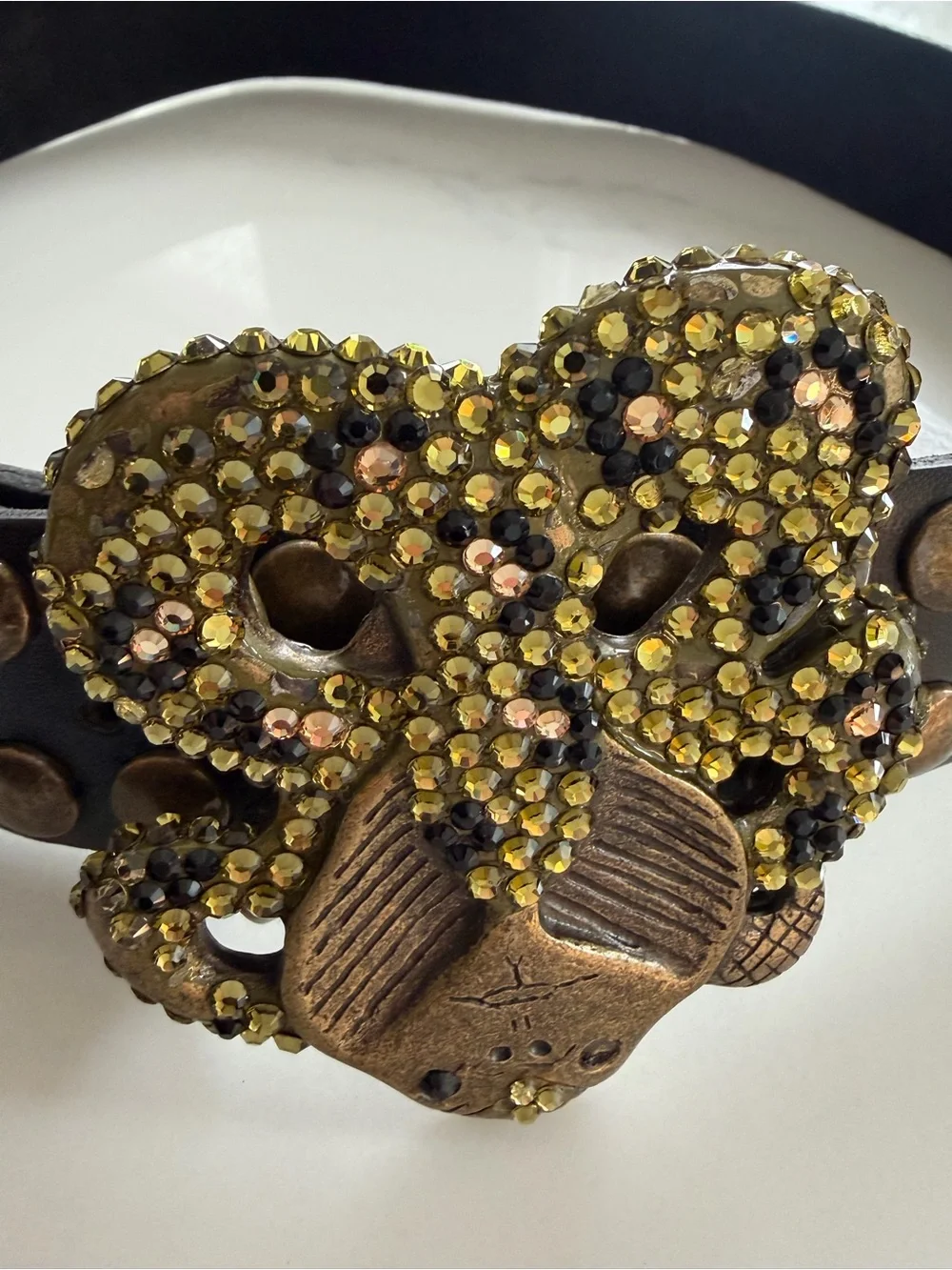 Bridget Shuster Studded Leather Belt Rhinestone Buckle Y2K Western Glam size 32
